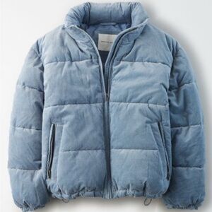 American Eagle Blue Corduroy Puffer Jacket